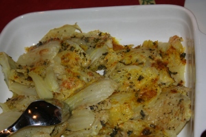 Fennel simmered until tender and covered in Parmesan and fresh bread crumbs